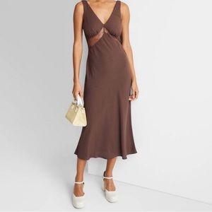 Women's Lace Detail Slip Midi Dress - Wild Fable Dark Brown S
